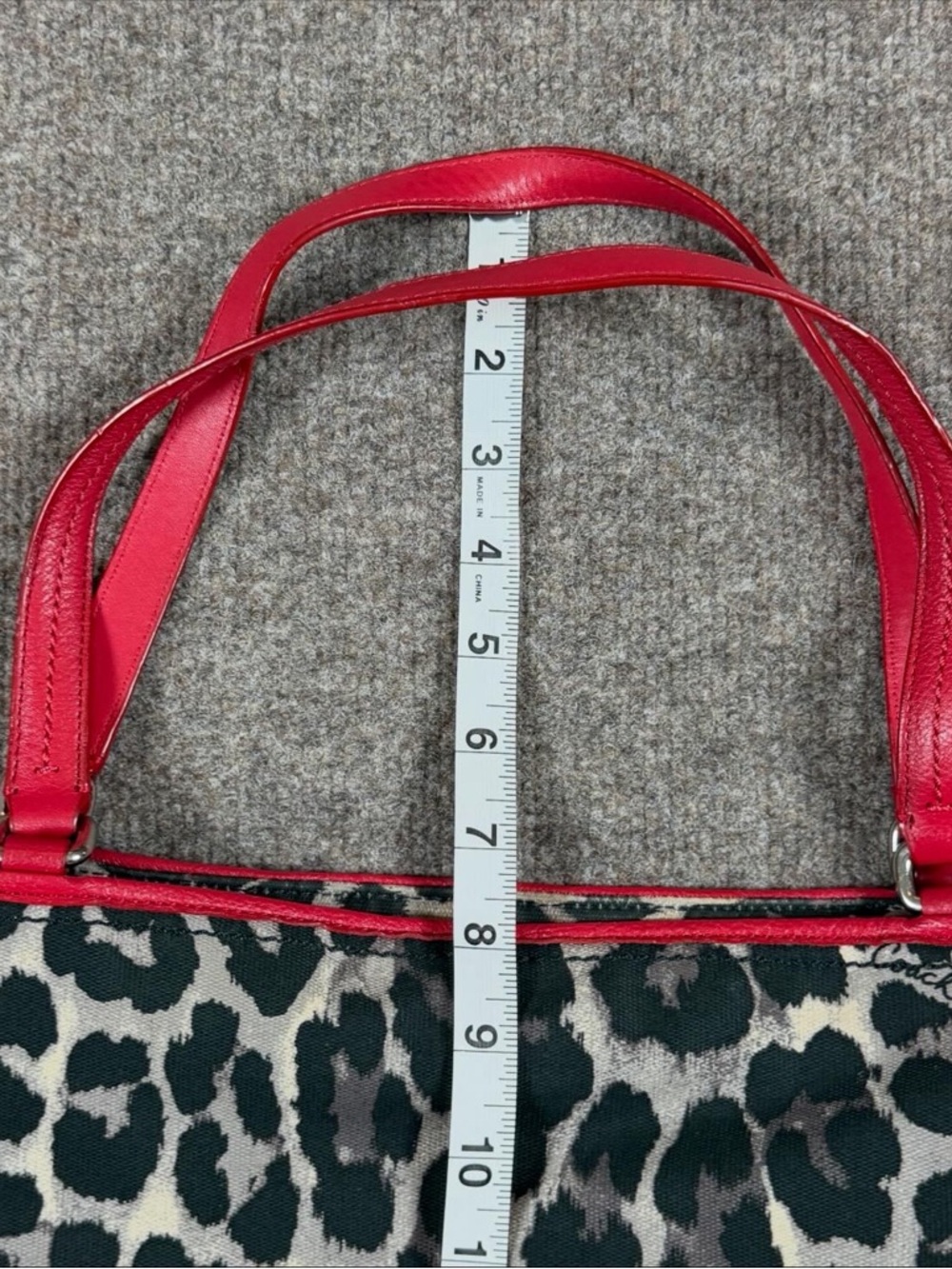 Coach Ocelot Animal Print Carrie Tote Shoulder Bag Red Leather Trim Zip Closure - Picture 12 of 14